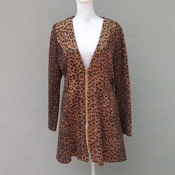 Triple Seven Jacket Women's Large Brown Black Animal Print Zipper Belt Loops - Picture 1 of 7